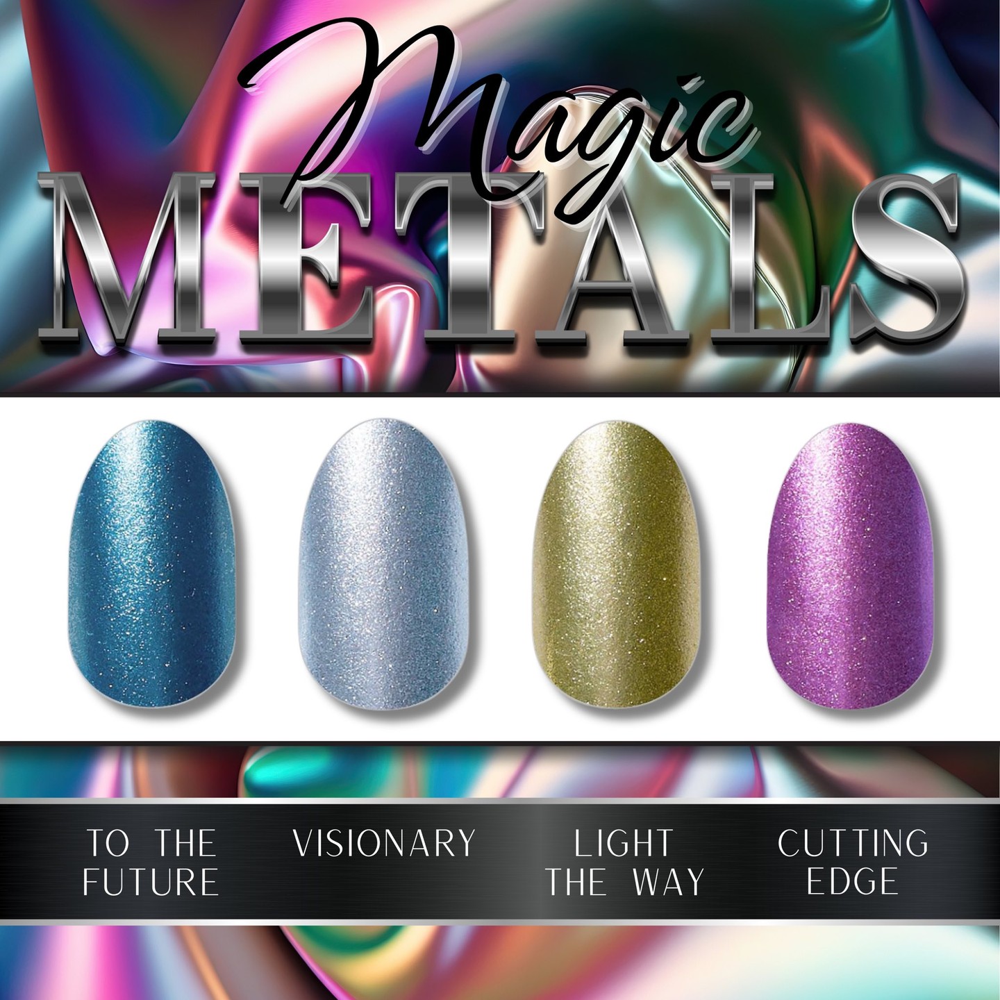 Are you ready to shine—because Magic Metals is landing this Friday, April 18 at 11:30 AM EDT, and it’s bringing major futuristic vibes.
We’re talkin’ chrome drama, space-age shimmer, and year-round slay!
These aren’t just nail shades—they’re time-traveling, mood-lifting, sparkle-powered confidence boosters.
Set your alarms and get ready to glow like the futuristic fashion icon you are.